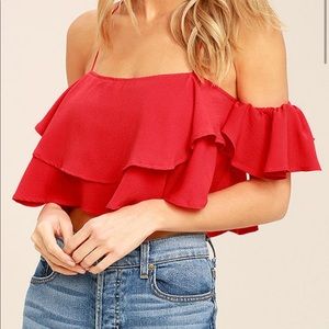 Lulu’s Filled With Surprises Red Off-The-Shoulder Crop Top